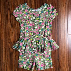 NWT Dot Dot Smile Romper Groovy Pink Floral Sage 3/4